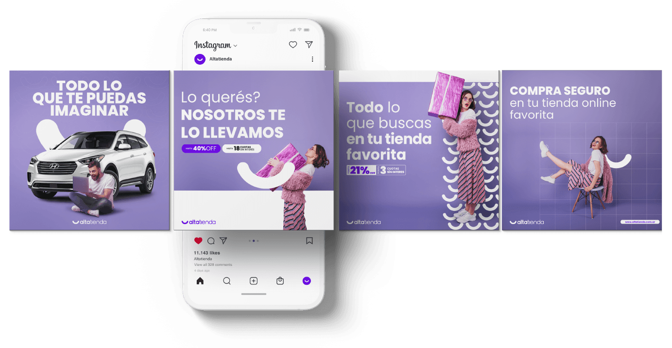 Altatienda — Instagram post templates and feed mockup