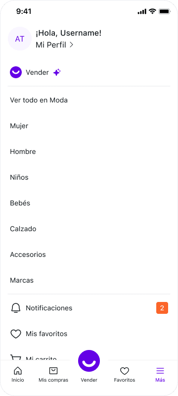 Altatienda — Más menu, signed-in state with profile greeting