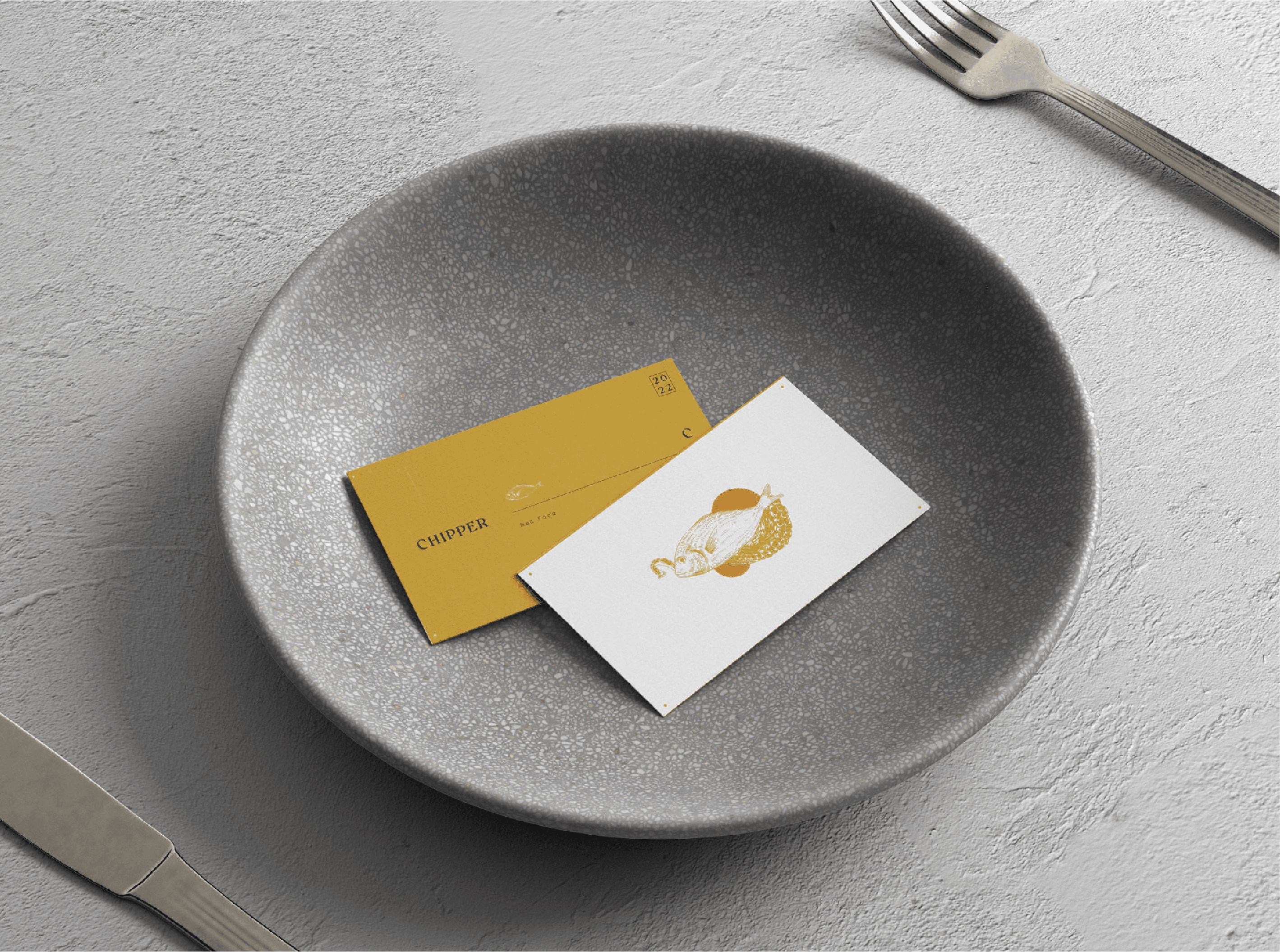 Chipper — business cards on a plate