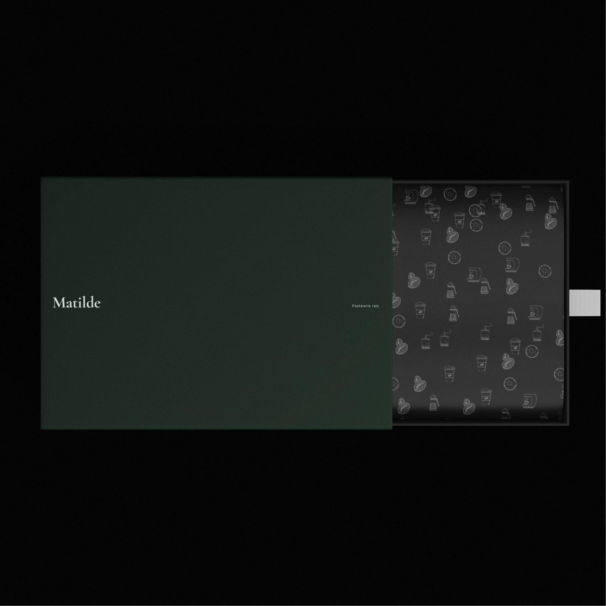 The dark green gift box sliding open over patterned tissue