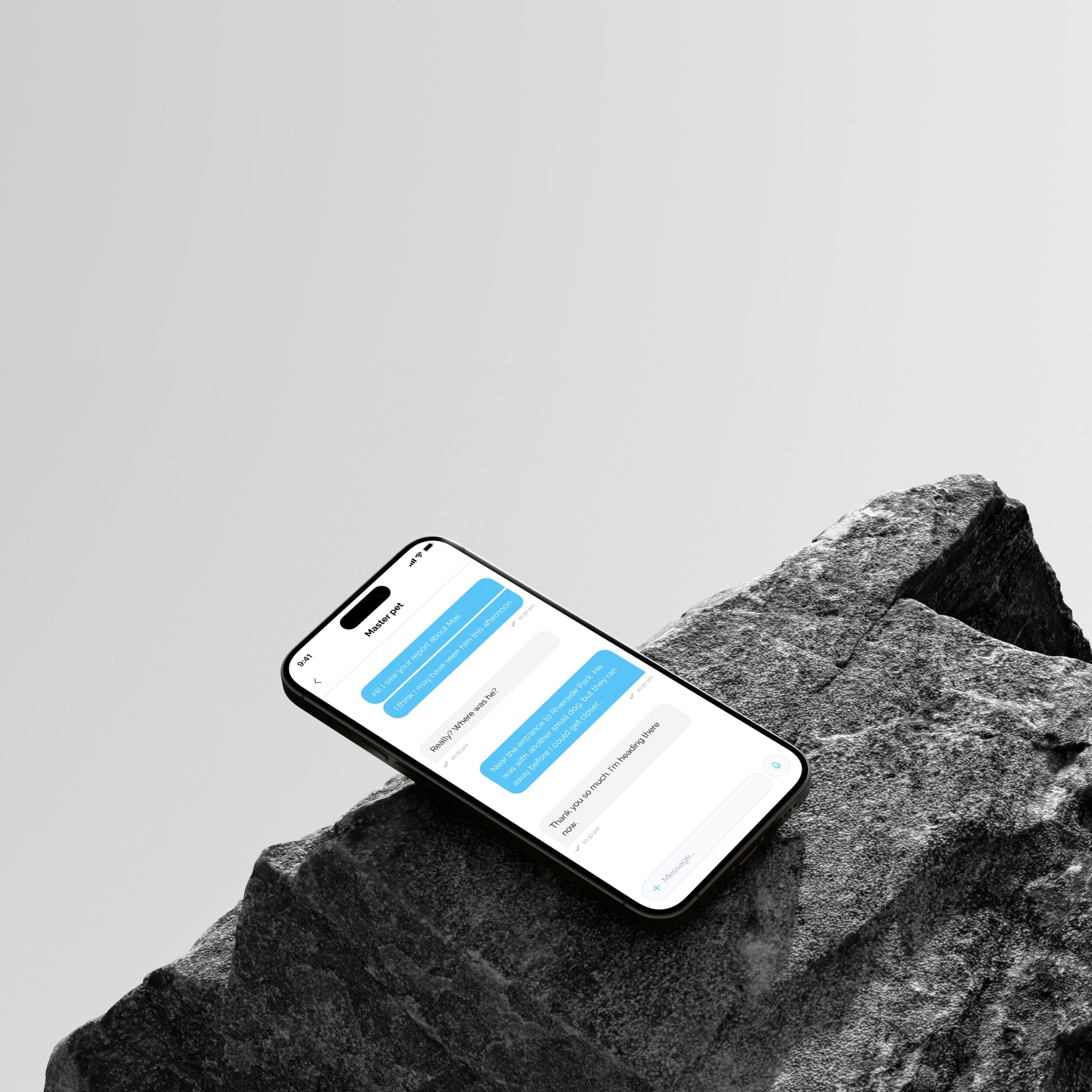 A phone lying on a rock with the app open