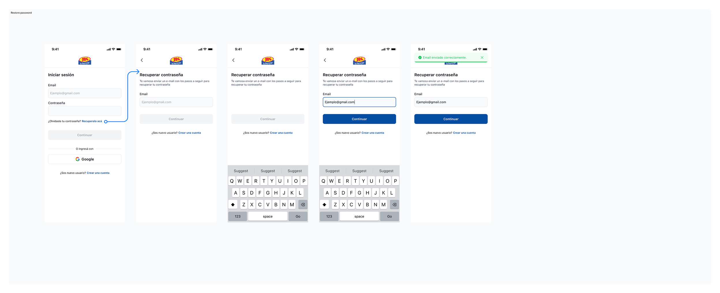 Restore password — wireframe