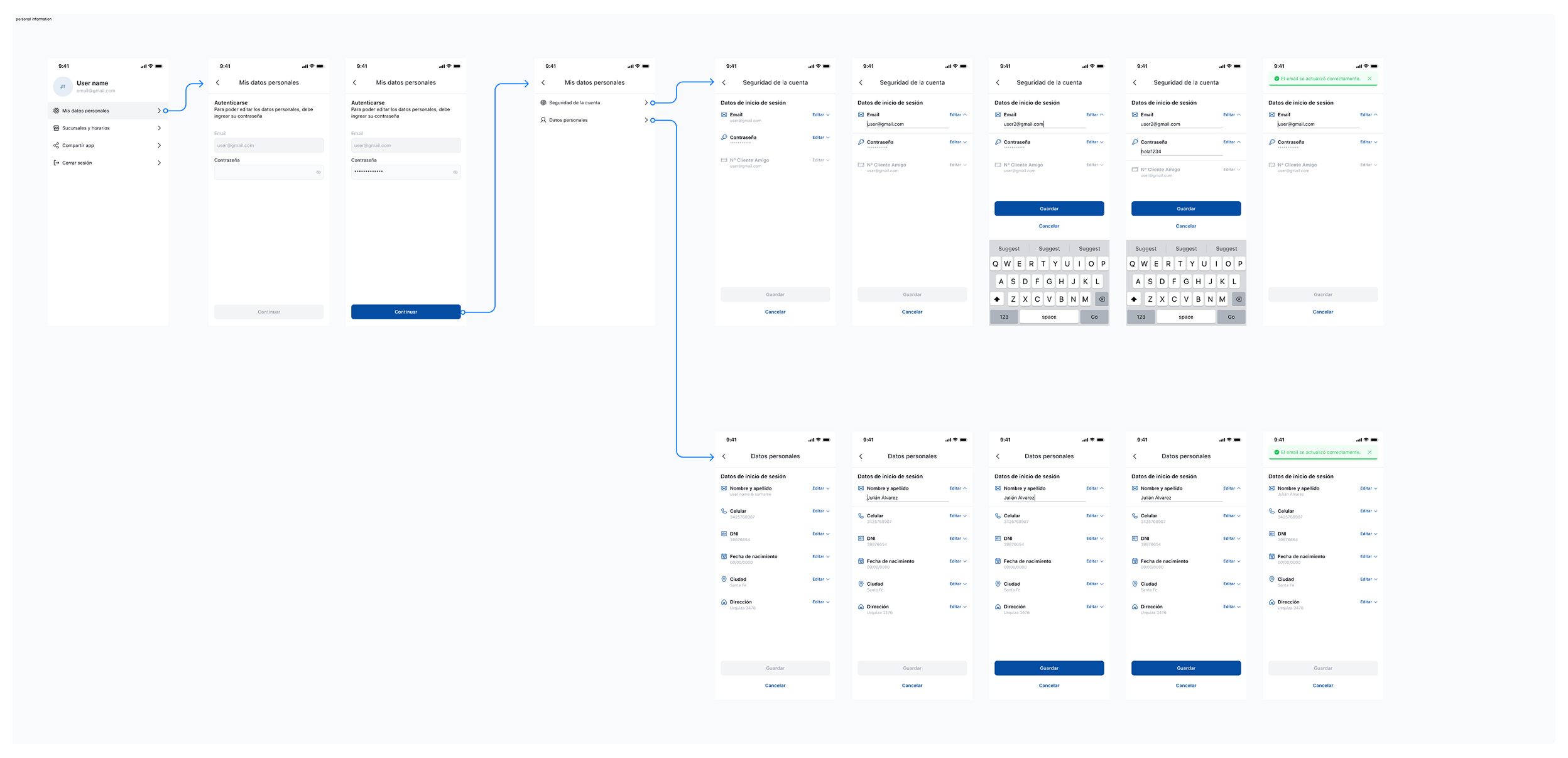 Personal information — wireframe